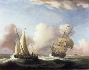 Monamy, Peter A Small Sailing boat and a merchantman at sea in a rising Wind oil on canvas
